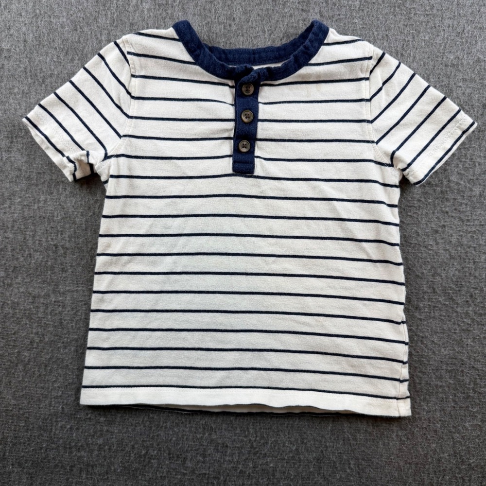 Old Navy Henley Shirt Kids 3T White Navy Striped Short Sleeve‎ Cotton Top